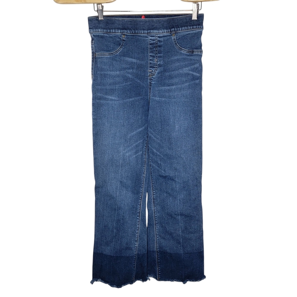 Spanx Cropped Flare Jeans Medium Wash Blue‎ Dip Dye Stretch Women's Medium M